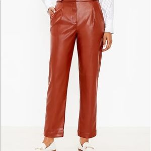 Loft Button Tab Slip Brown Faux Leather Pants